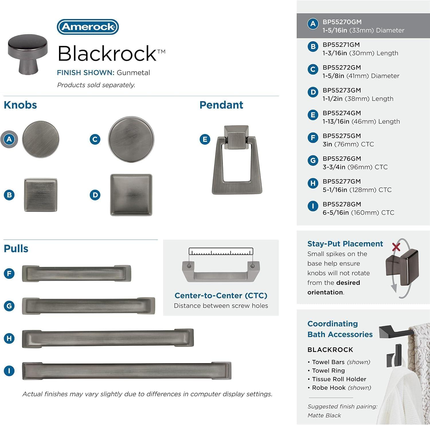 imageAmerock Cabinet Knob Black Bronze 158 inch 41 mm Diameter Blackrock 1 Pack Drawer Knob Cabinet HardwareGunmetal