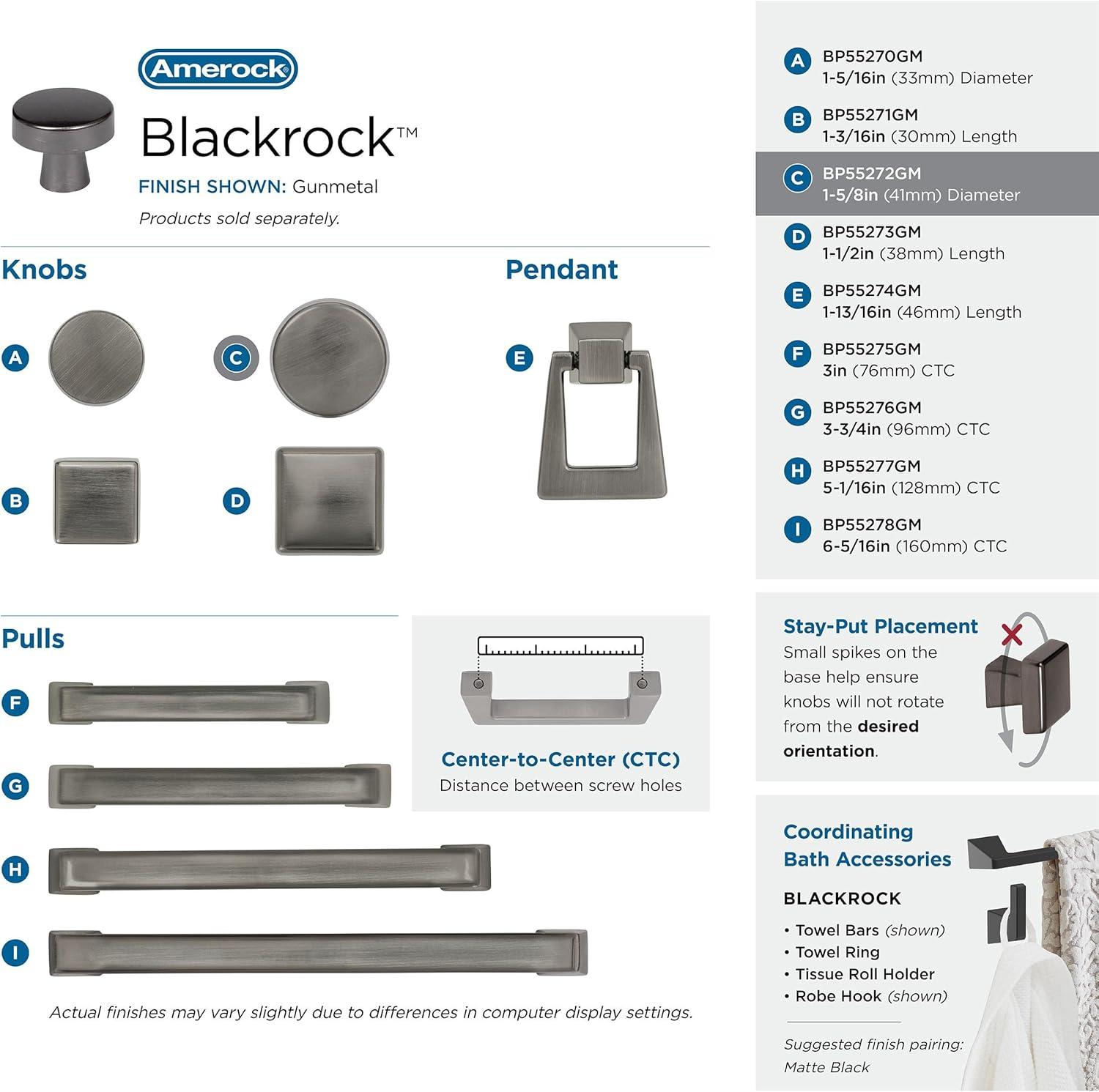 imageAmerock Cabinet Knob Black Bronze 158 inch 41 mm Diameter Blackrock 1 Pack Drawer Knob Cabinet HardwareGunmetal