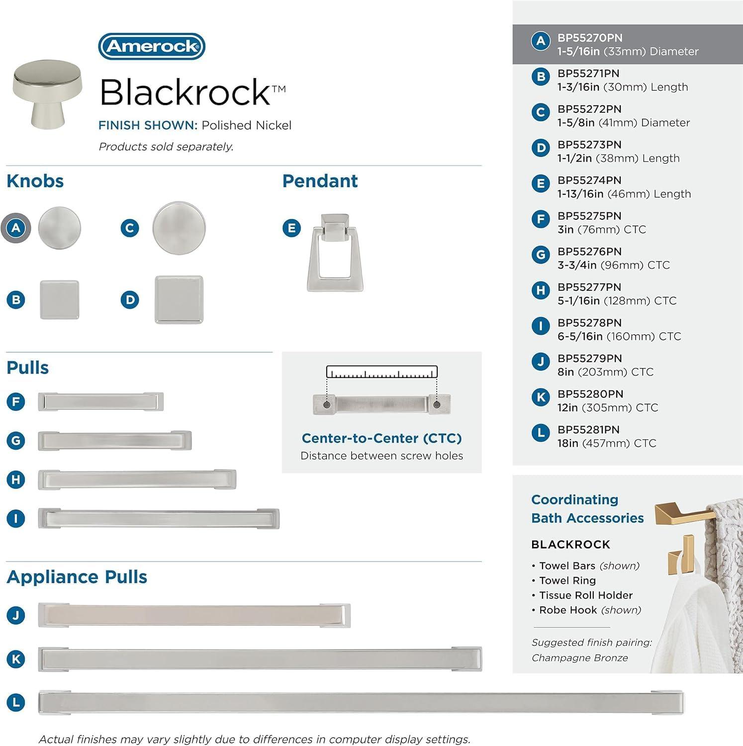 imageAmerock Cabinet Knob Black Bronze 158 inch 41 mm Diameter Blackrock 1 Pack Drawer Knob Cabinet HardwarePolished Nickel