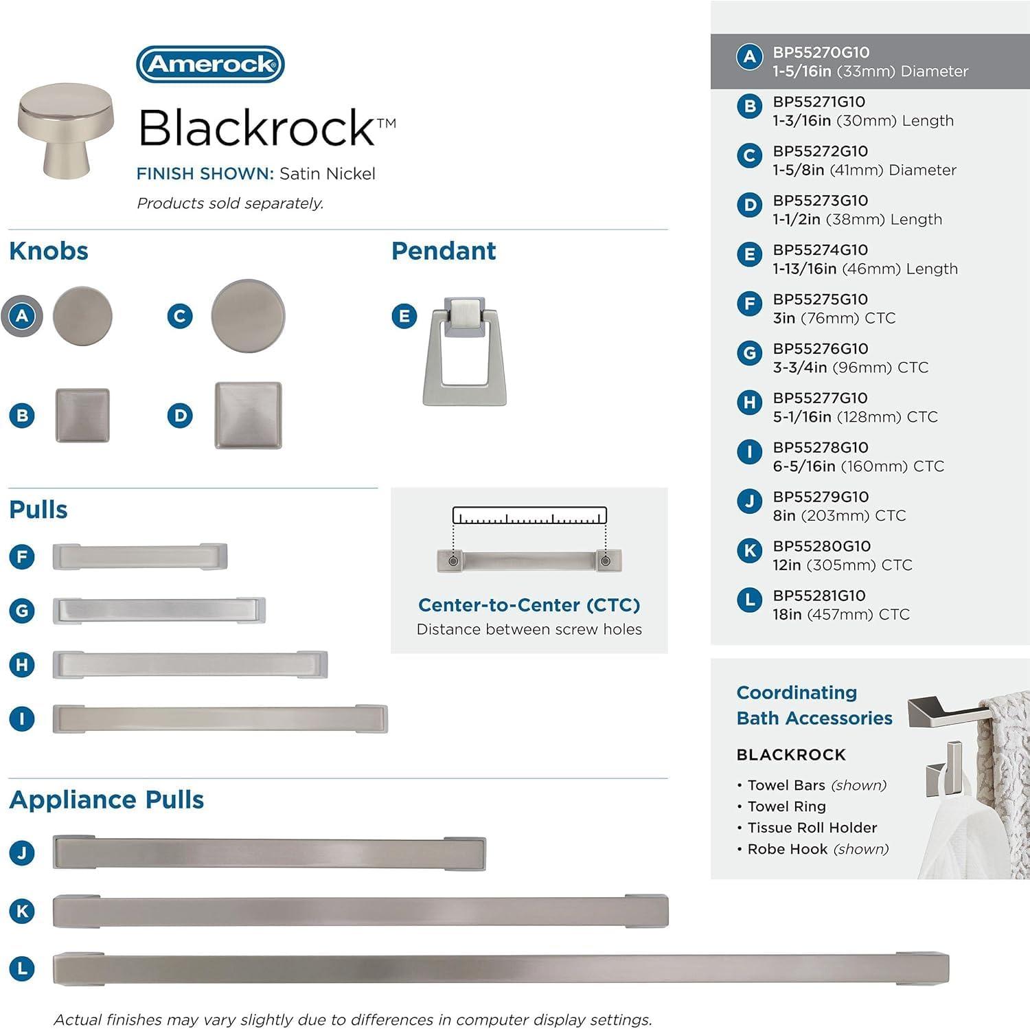 imageAmerock Cabinet Knob Black Bronze 158 inch 41 mm Diameter Blackrock 1 Pack Drawer Knob Cabinet HardwareSatin Nickel