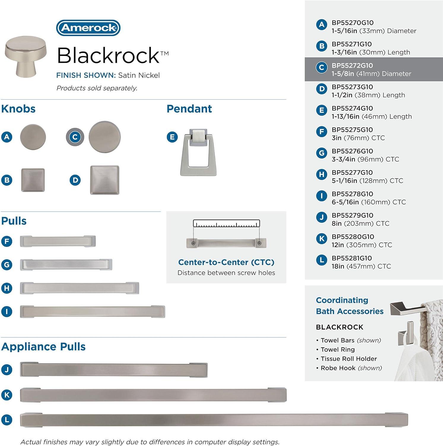imageAmerock Cabinet Knob Black Bronze 158 inch 41 mm Diameter Blackrock 1 Pack Drawer Knob Cabinet HardwareSatin Nickel