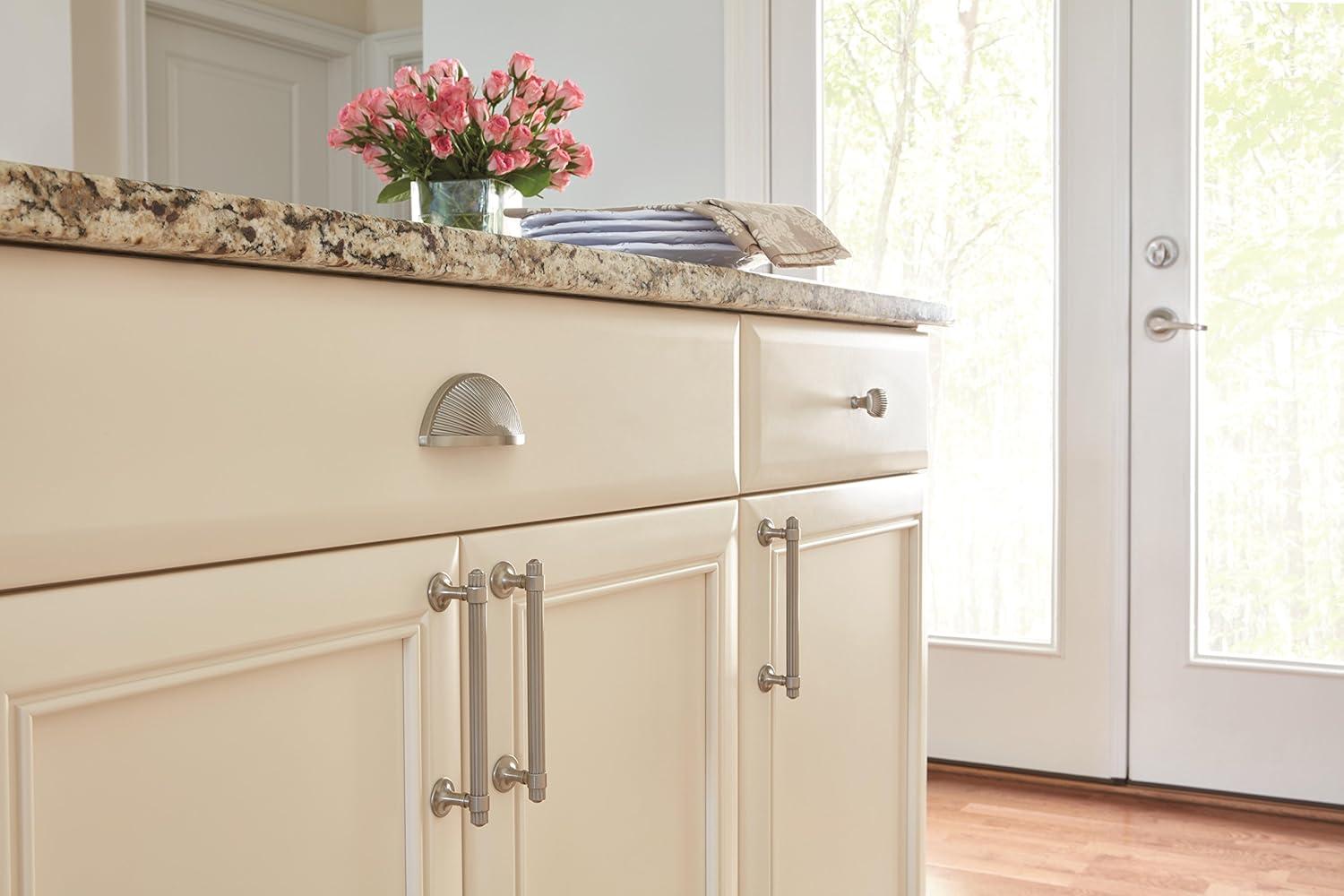 imageAmerock Cabinet Cup Pull Satin Nickel 3 inch 76 mm Center to Center Sea Grass 1 Pack Drawer Pull Drawer Handle Cabinet HardwareSatin Nickel