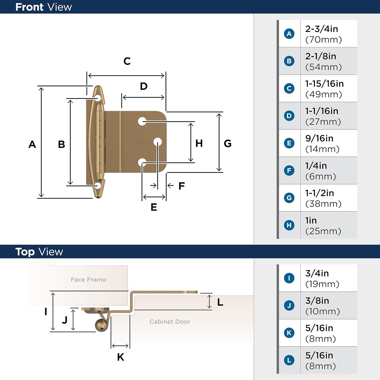 imageAmerock Cabinet Hinge 38 inch 10 mm Inset Satin Nickel 2 Pack Non SelfClosing Face Mount Cabinet DoorChampagne Bronze