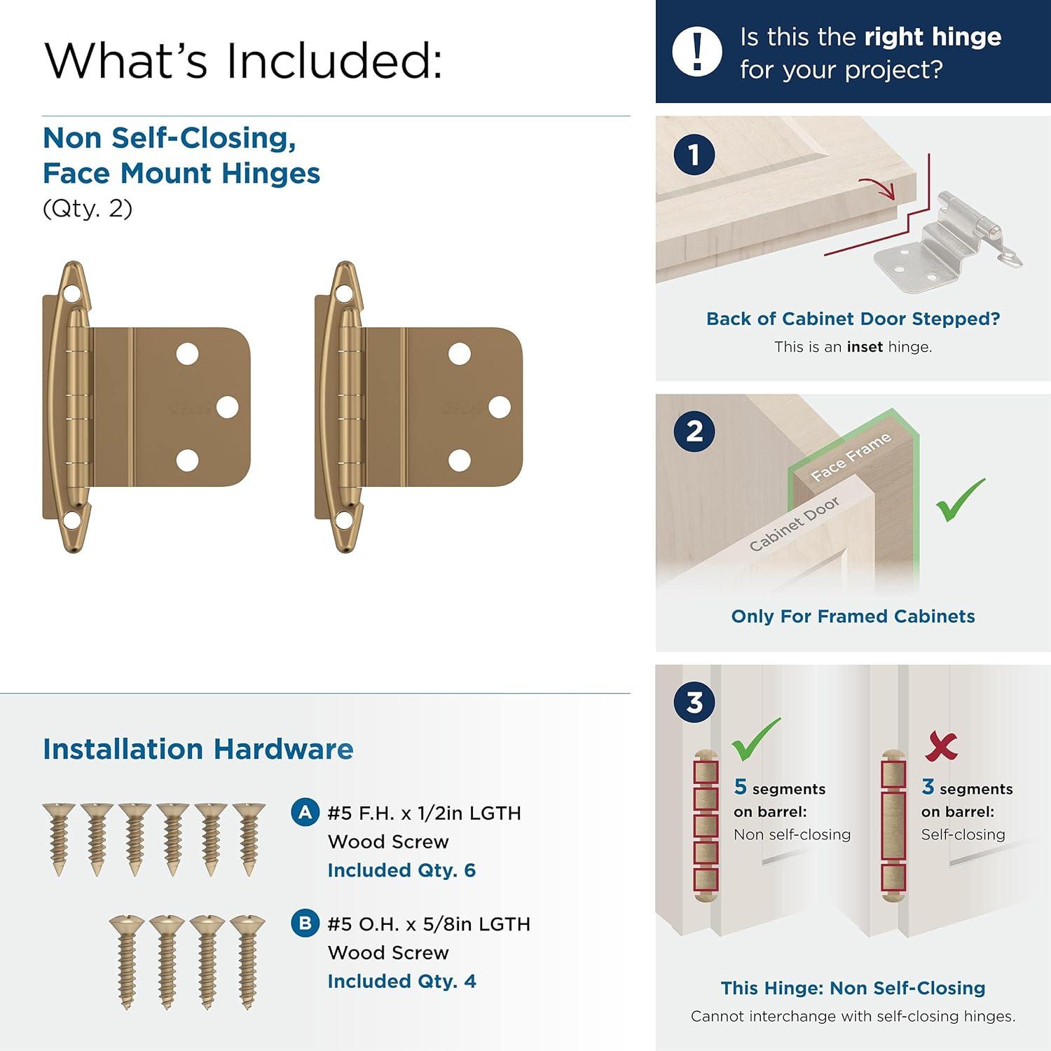 imageAmerock Cabinet Hinge 38 inch 10 mm Inset Satin Nickel 2 Pack Non SelfClosing Face Mount Cabinet DoorChampagne Bronze