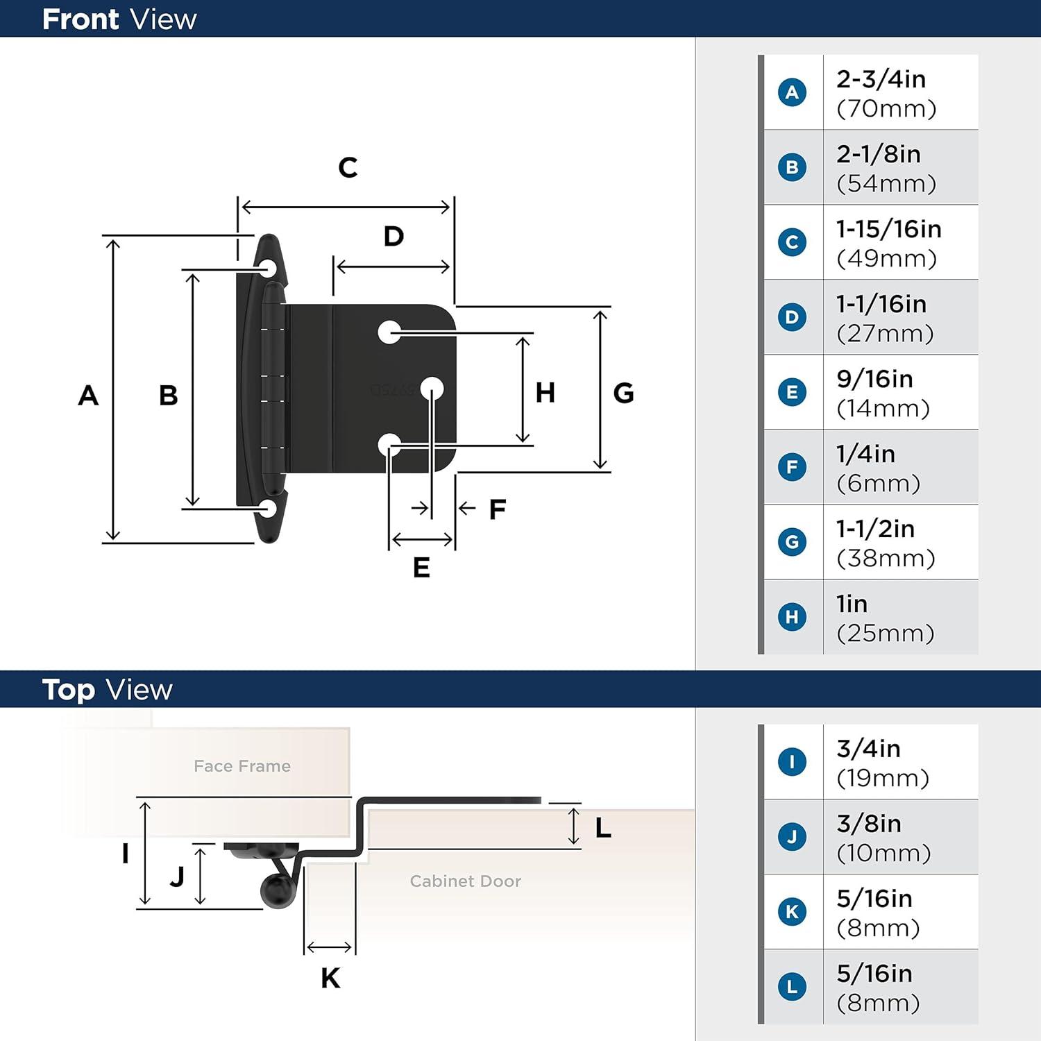 imageAmerock Cabinet Hinge 38 inch 10 mm Inset Satin Nickel 2 Pack Non SelfClosing Face Mount Cabinet DoorMatte Black
