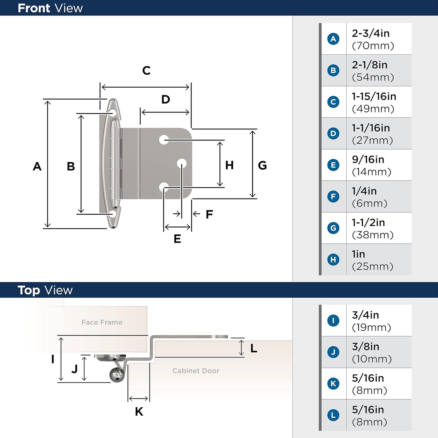 imageAmerock Cabinet Hinge 38 inch 10 mm Inset Satin Nickel 2 Pack Non SelfClosing Face Mount Cabinet DoorPolished Chrome