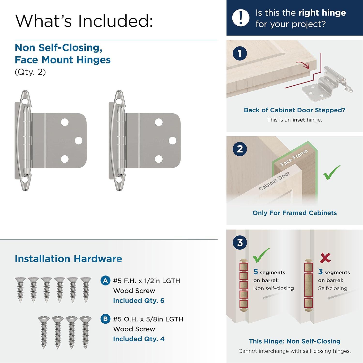 imageAmerock Cabinet Hinge 38 inch 10 mm Inset Satin Nickel 2 Pack Non SelfClosing Face Mount Cabinet DoorPolished Chrome