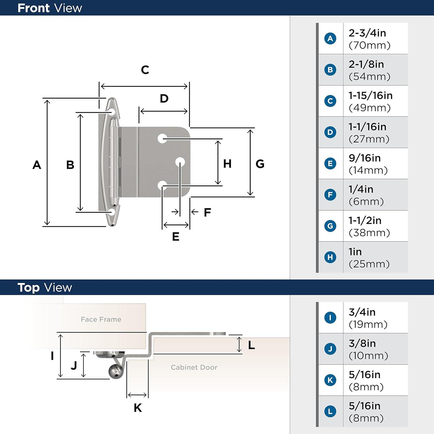 imageAmerock Cabinet Hinge 38 inch 10 mm Inset Satin Nickel 2 Pack Non SelfClosing Face Mount Cabinet DoorPolished Chrome