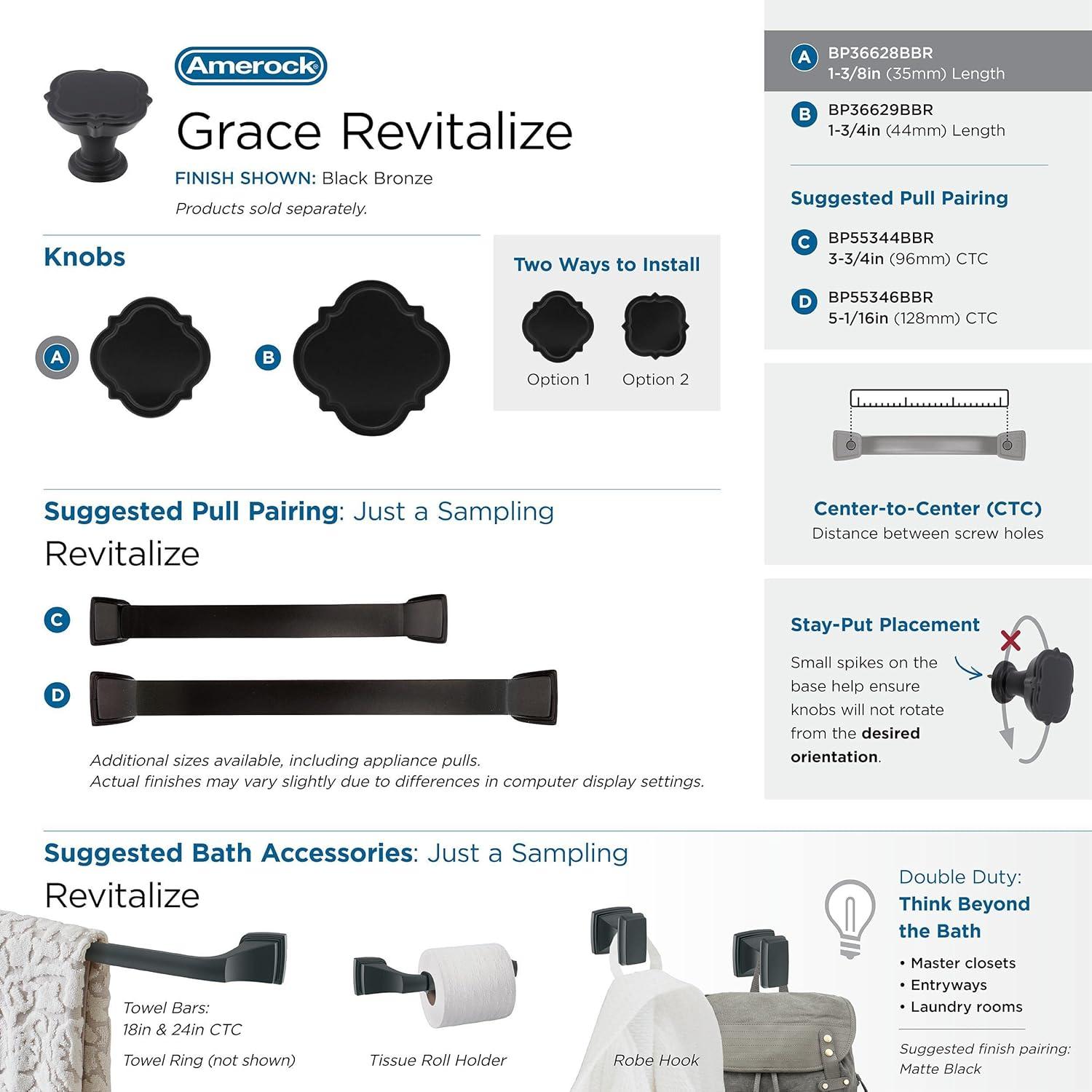 imageAmerock Cabinet Knob Black Bronze 134 inch 44 mm Diameter Grace Revitalize 1 Pack Drawer Knob Cabinet HardwareBlack Bronze