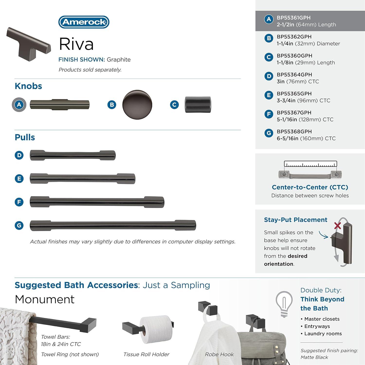 imageAmerock Cabinet Knob Matte Black 114 inch 32 mm Diameter Riva 1 Pack Drawer Knob Cabinet HardwareGraphite