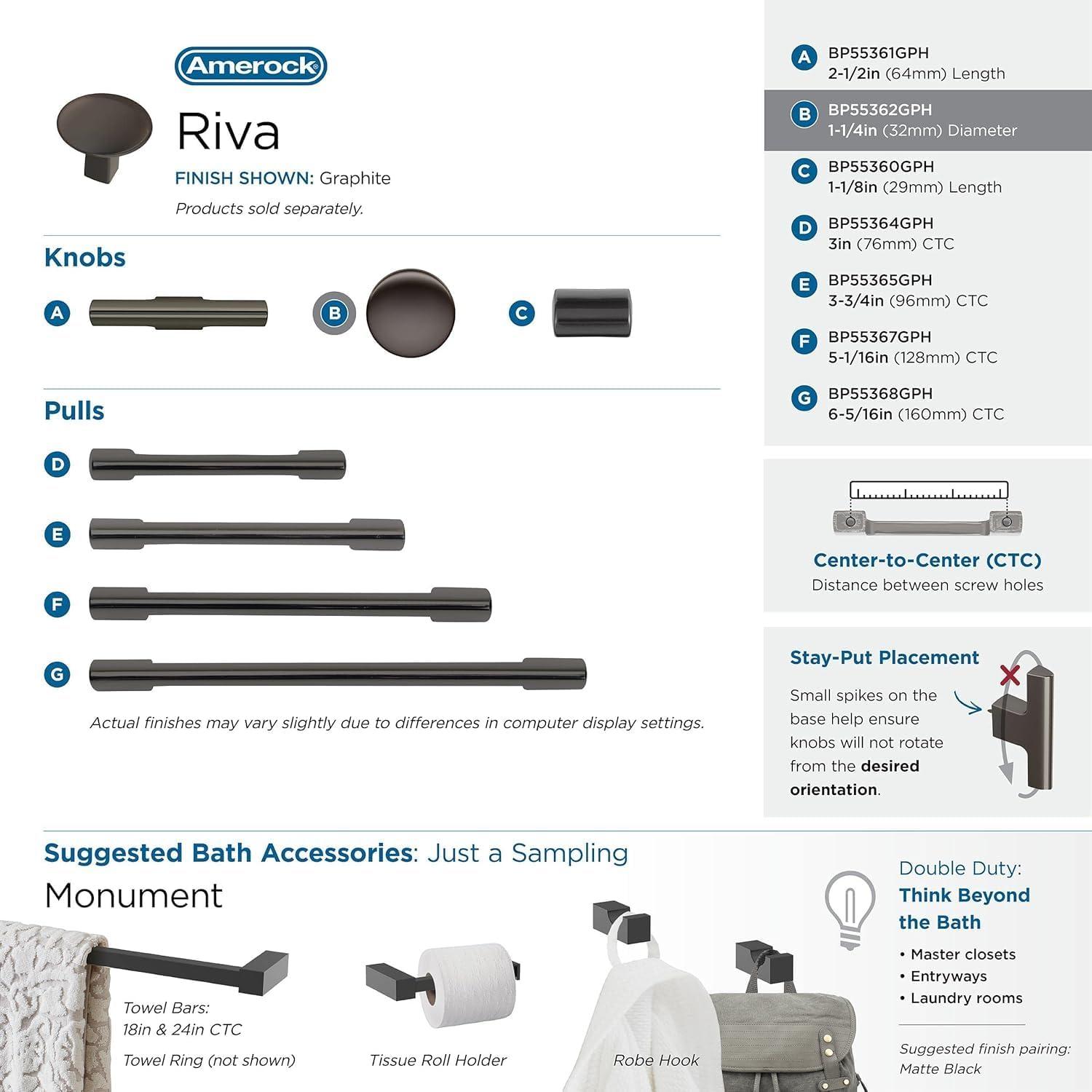 imageAmerock Cabinet Knob Matte Black 114 inch 32 mm Diameter Riva 1 Pack Drawer Knob Cabinet HardwareGraphite