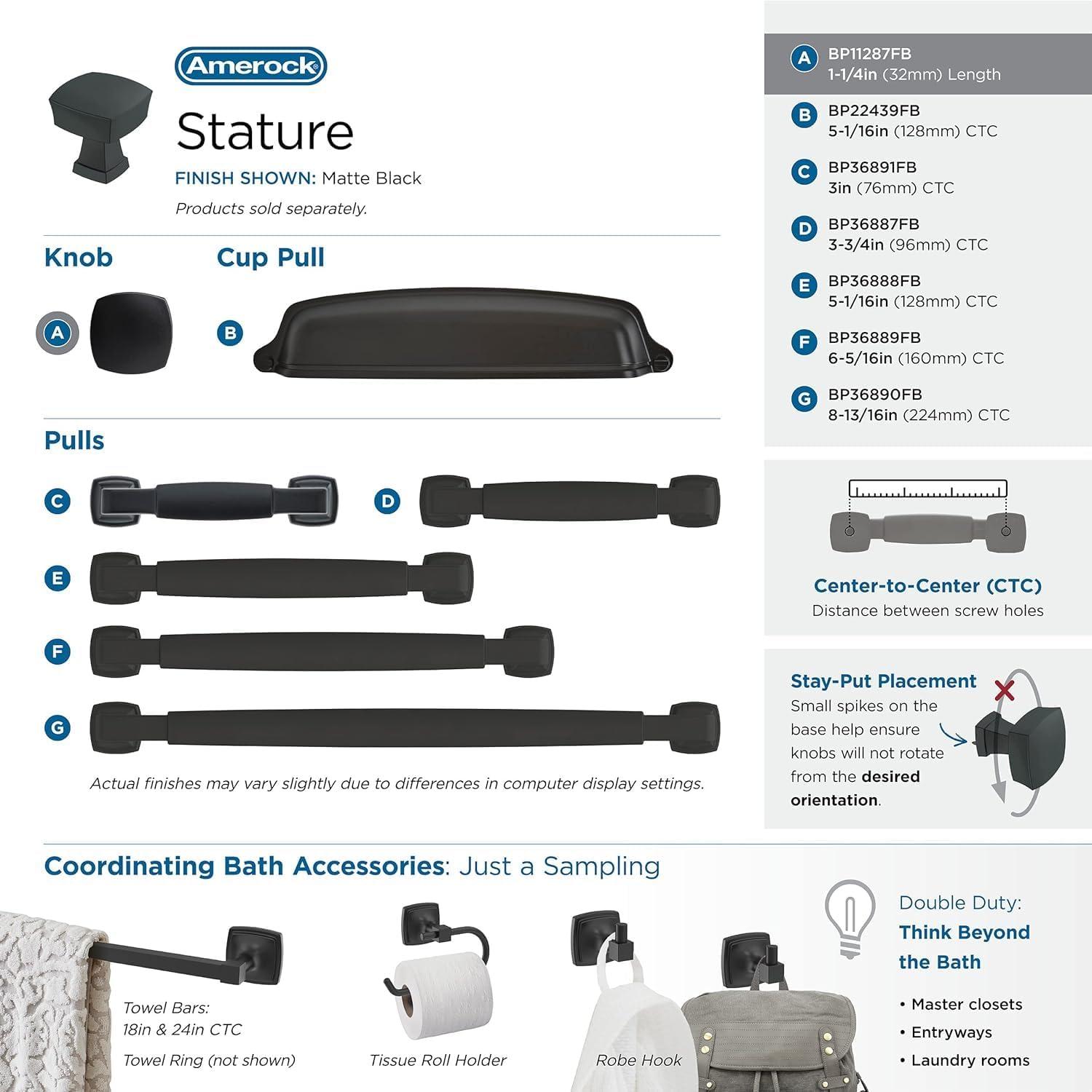 imageAmerock Cabinet Knob Matte Black 114 inch 32 mm Length Stature 1 Pack Drawer Knob Cabinet HardwareMatte Black