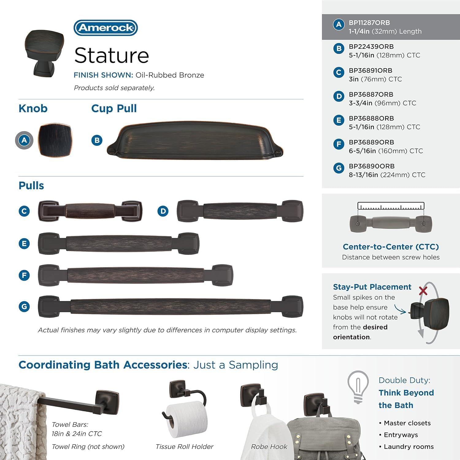 imageAmerock Cabinet Knob Matte Black 114 inch 32 mm Length Stature 1 Pack Drawer Knob Cabinet HardwareOil Rubbed Bronze