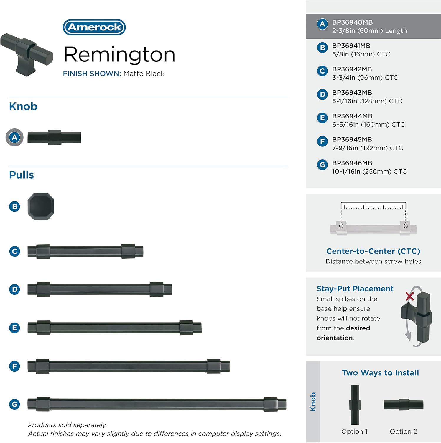 imageAmerock Cabinet Knob Matte Black 238 inch 60 mm Length Remington 1 Pack Drawer Knob Cabinet HardwareMatte Black