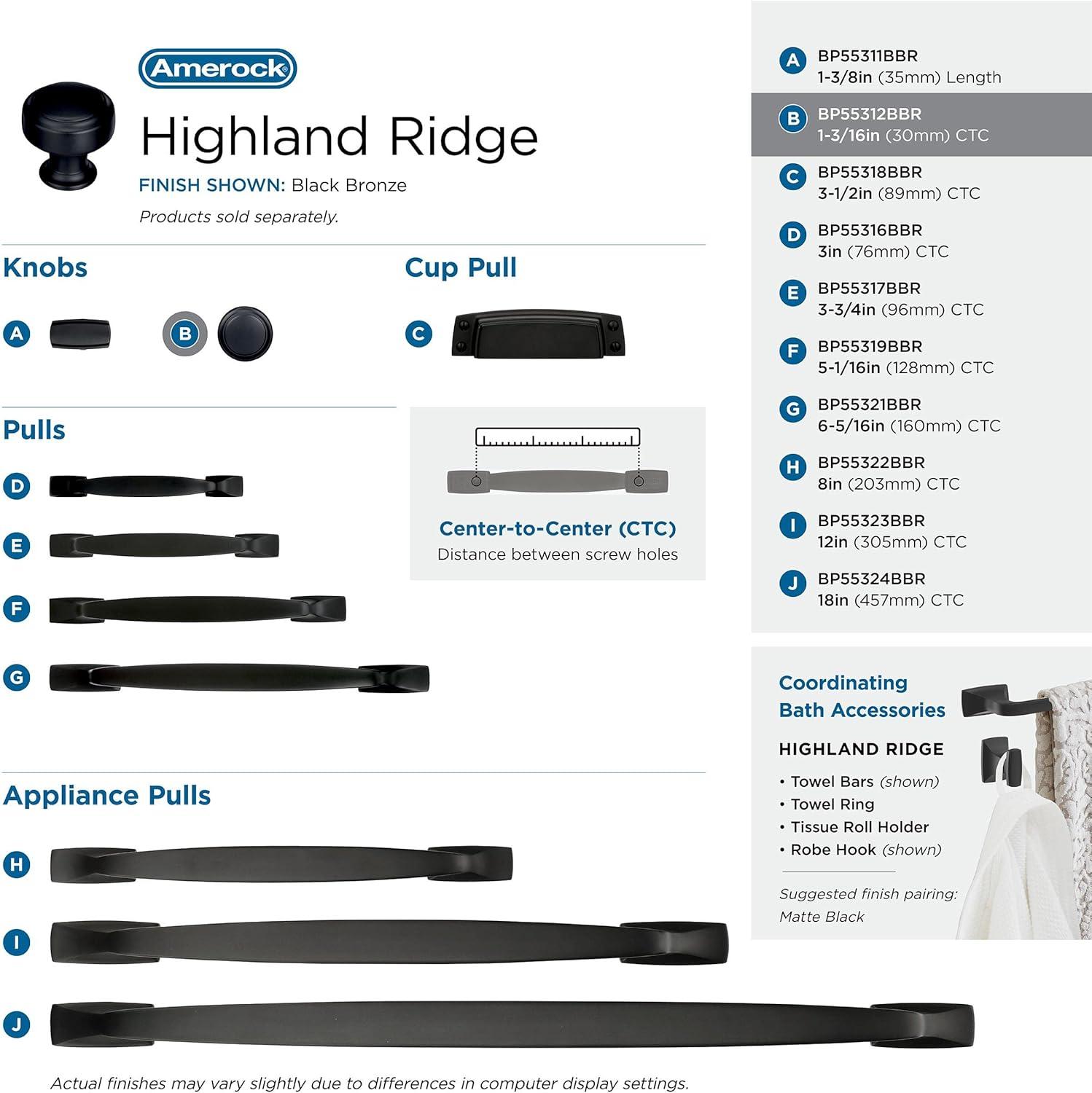 imageAmerock Cabinet Knob Satin Nickel 138 inch 35 mm Length Highland Ridge 1 Pack Drawer Knob Cabinet HardwareBlack Bronze