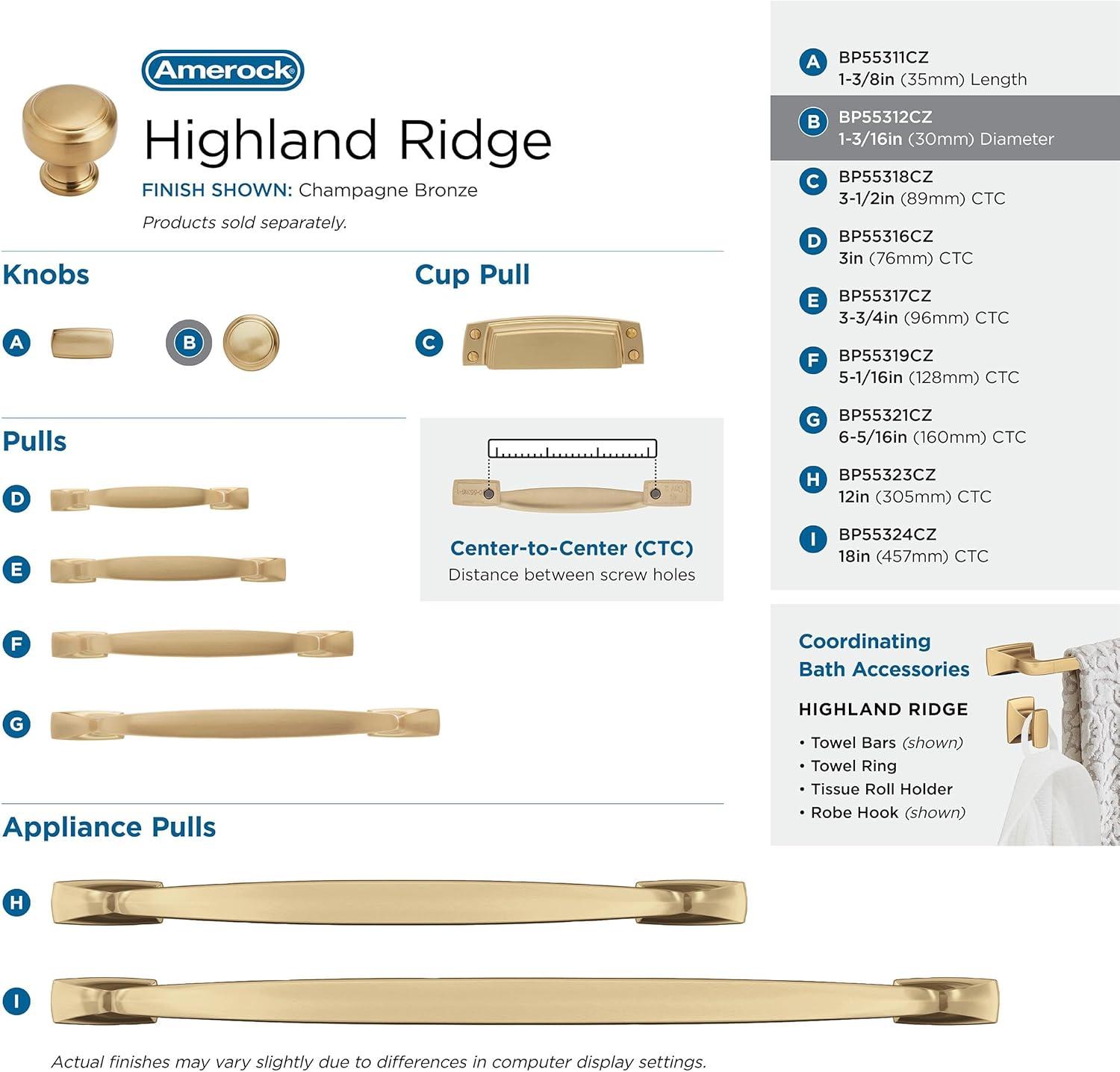 imageAmerock Cabinet Knob Satin Nickel 138 inch 35 mm Length Highland Ridge 1 Pack Drawer Knob Cabinet HardwareChampagne Bronze