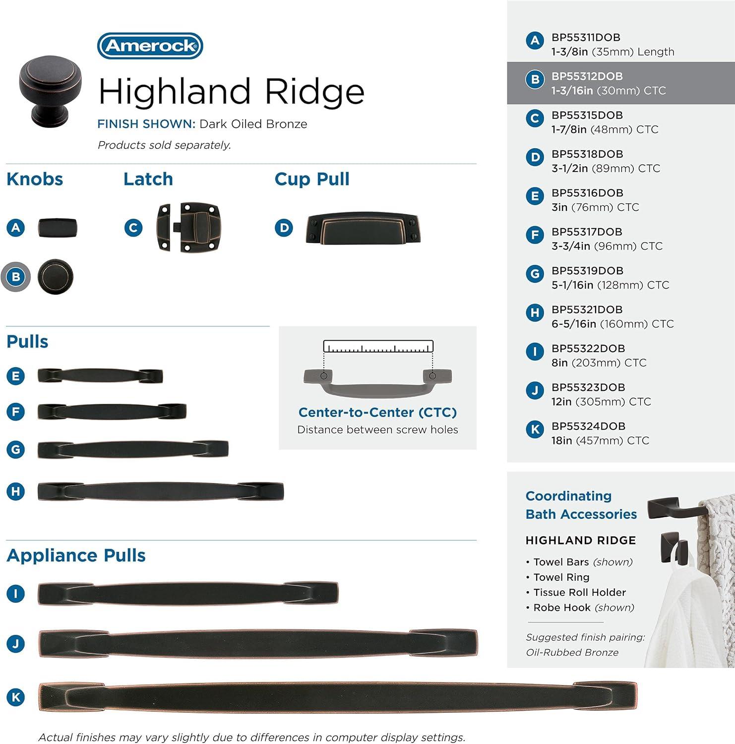 imageAmerock Cabinet Knob Satin Nickel 138 inch 35 mm Length Highland Ridge 1 Pack Drawer Knob Cabinet HardwareDark Oiled Bronze