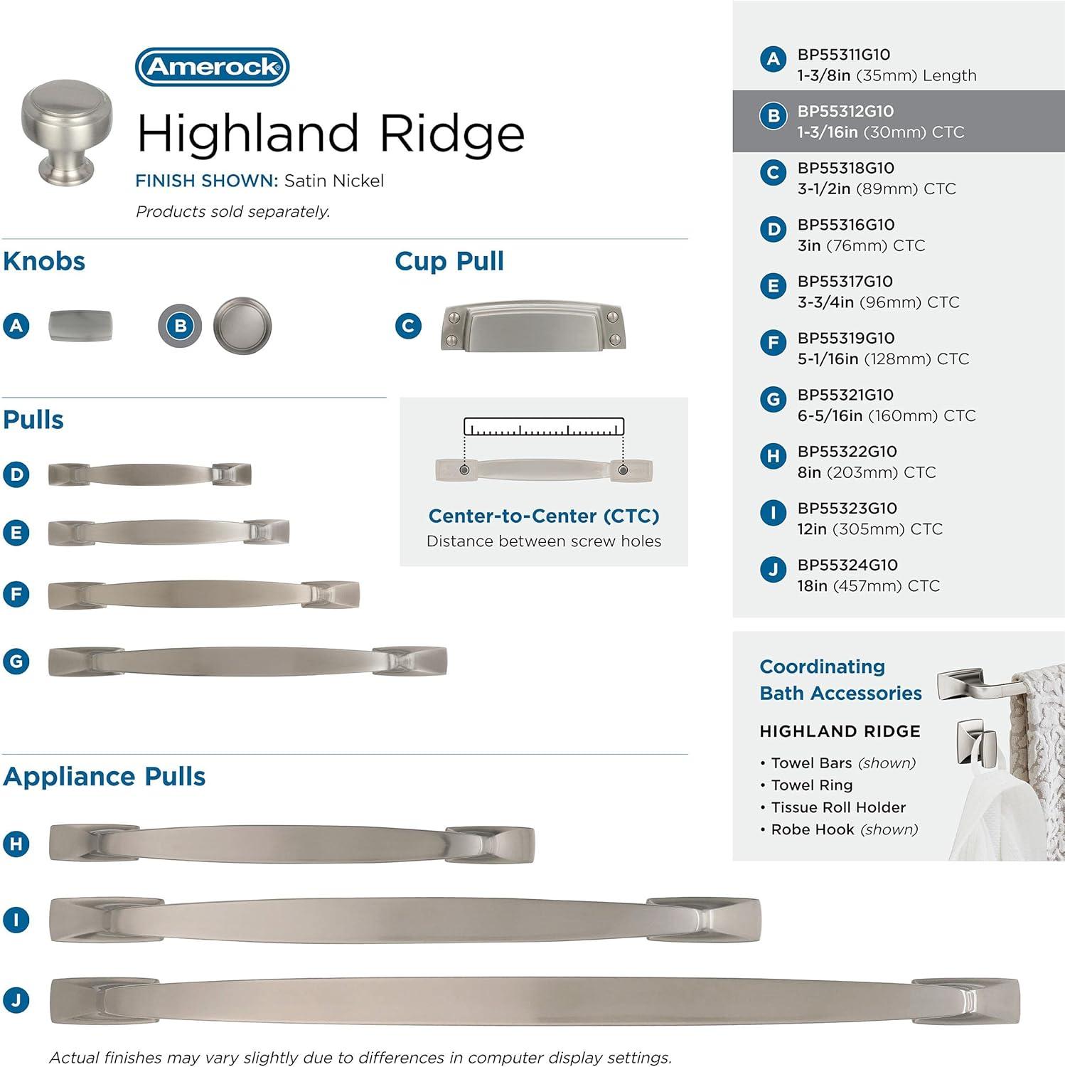 imageAmerock Cabinet Knob Satin Nickel 138 inch 35 mm Length Highland Ridge 1 Pack Drawer Knob Cabinet HardwareSatin Nickel
