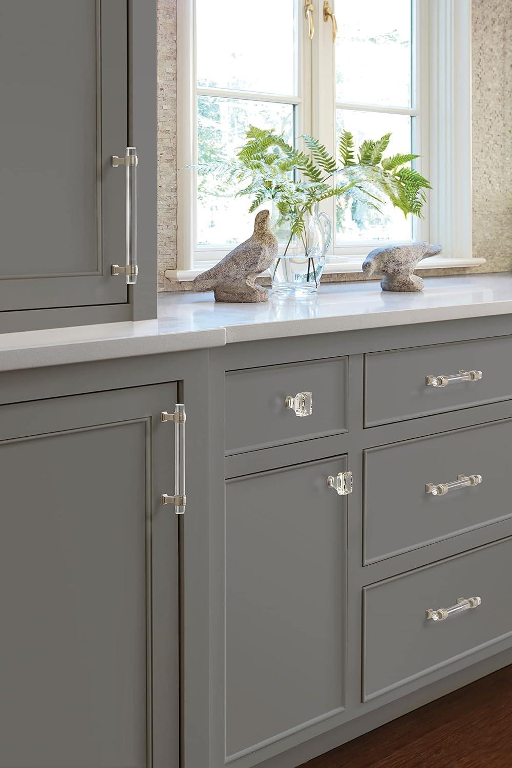 imageAmerock Cabinet Pull ClearPolished Chrome 5116 inch 128 mm Center to Center Glacio 1 Pack Drawer Pull Drawer Handle Cabinet HardwareClearSatin Nickel