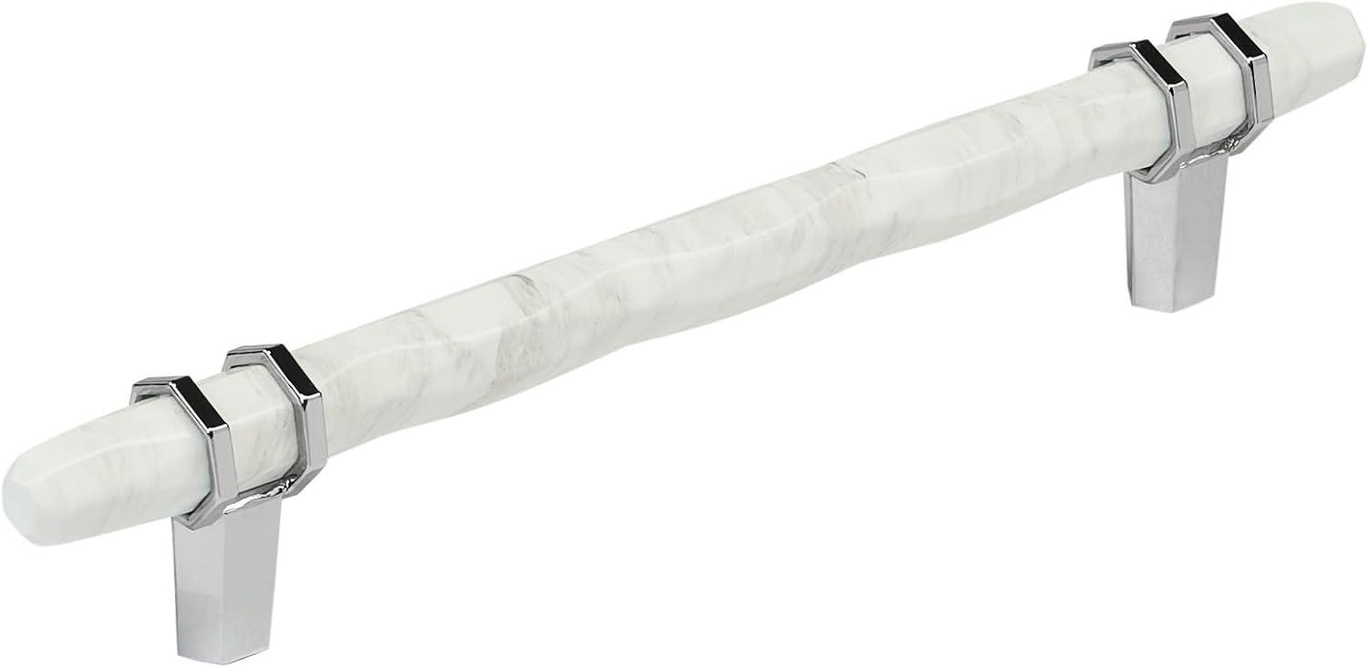 imageAmerock Cabinet Pull Marble WhiteGolden Champagne 5116 inch 128 mm Center to Center Carrione 1 Pack Drawer Pull Drawer Handle Cabinet Hardware ZincMarble WhitePolished Chrome