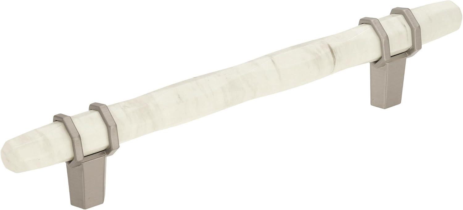 imageAmerock Cabinet Pull Marble WhiteGolden Champagne 5116 inch 128 mm Center to Center Carrione 1 Pack Drawer Pull Drawer Handle Cabinet Hardware ZincMarble WhiteSatin Nickel
