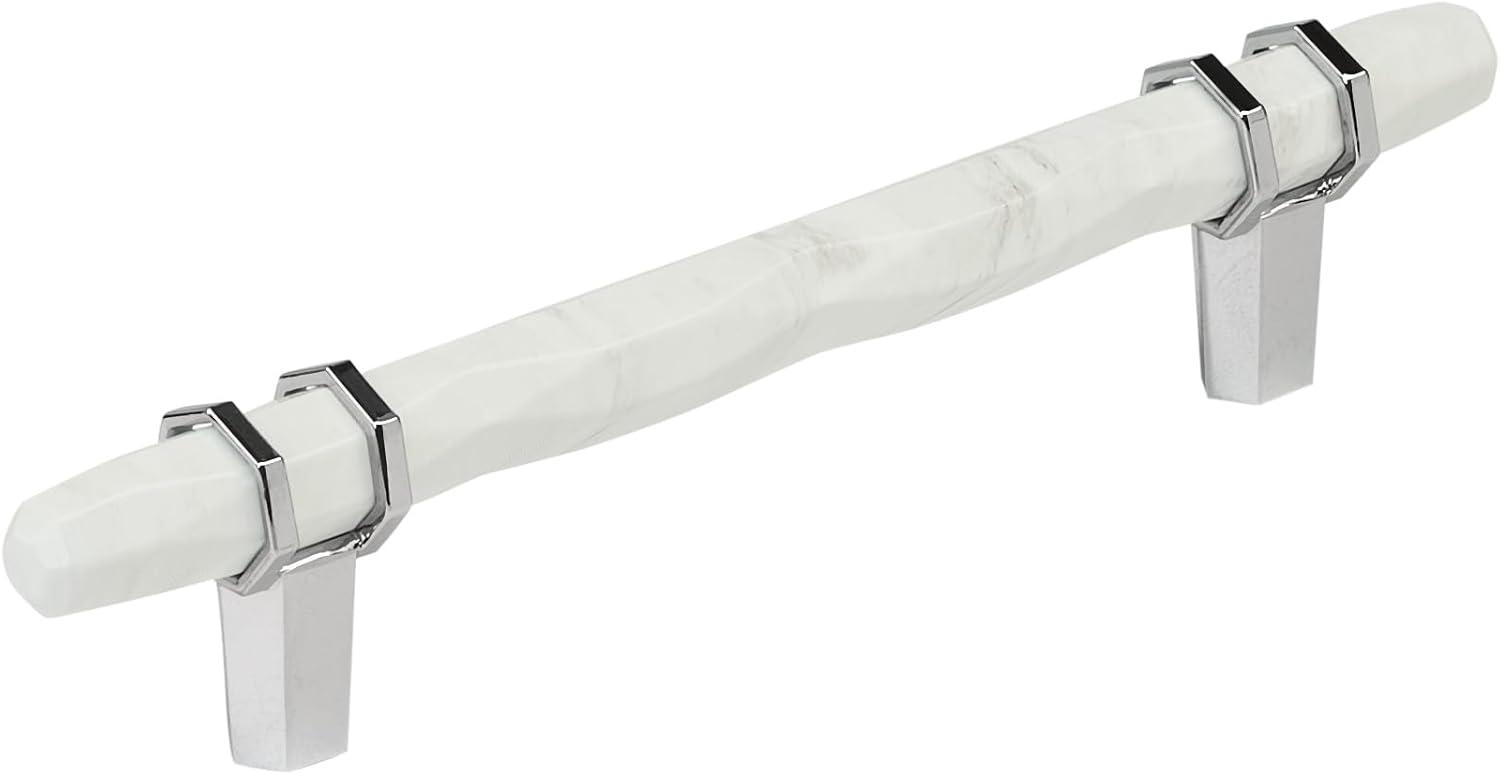 imageAmerock Cabinet Pull Marble WhiteGolden Champagne 5116 inch 128 mm Center to Center Carrione 1 Pack Drawer Pull Drawer Handle Cabinet Hardware ZincMarble WhitePolished Chrome