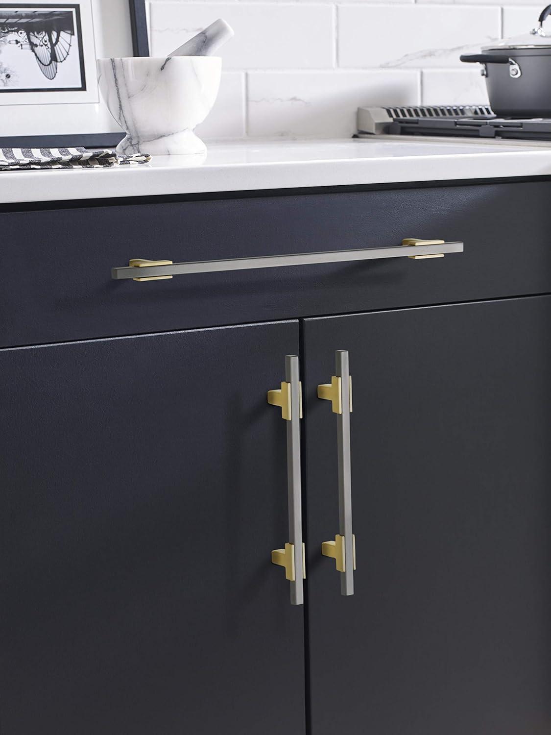 imageAmerock Cabinet Pull Polished ChromeBlack Chrome 10116 inch 256 mm Center to Center Urbanite 1 Pack Drawer Pull Drawer Handle Cabinet HardwareBrushed GoldBlack Chrome