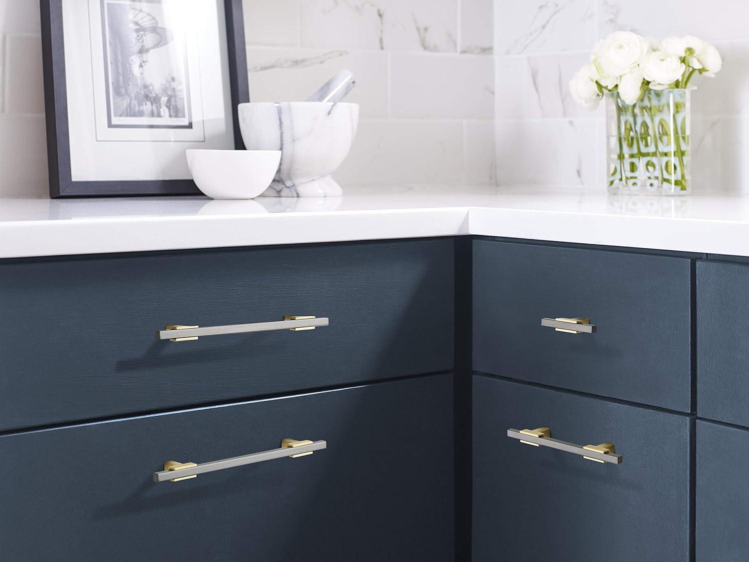 imageAmerock Cabinet Pull Polished ChromeBlack Chrome 10116 inch 256 mm Center to Center Urbanite 1 Pack Drawer Pull Drawer Handle Cabinet HardwareBrushed GoldBlack Chrome