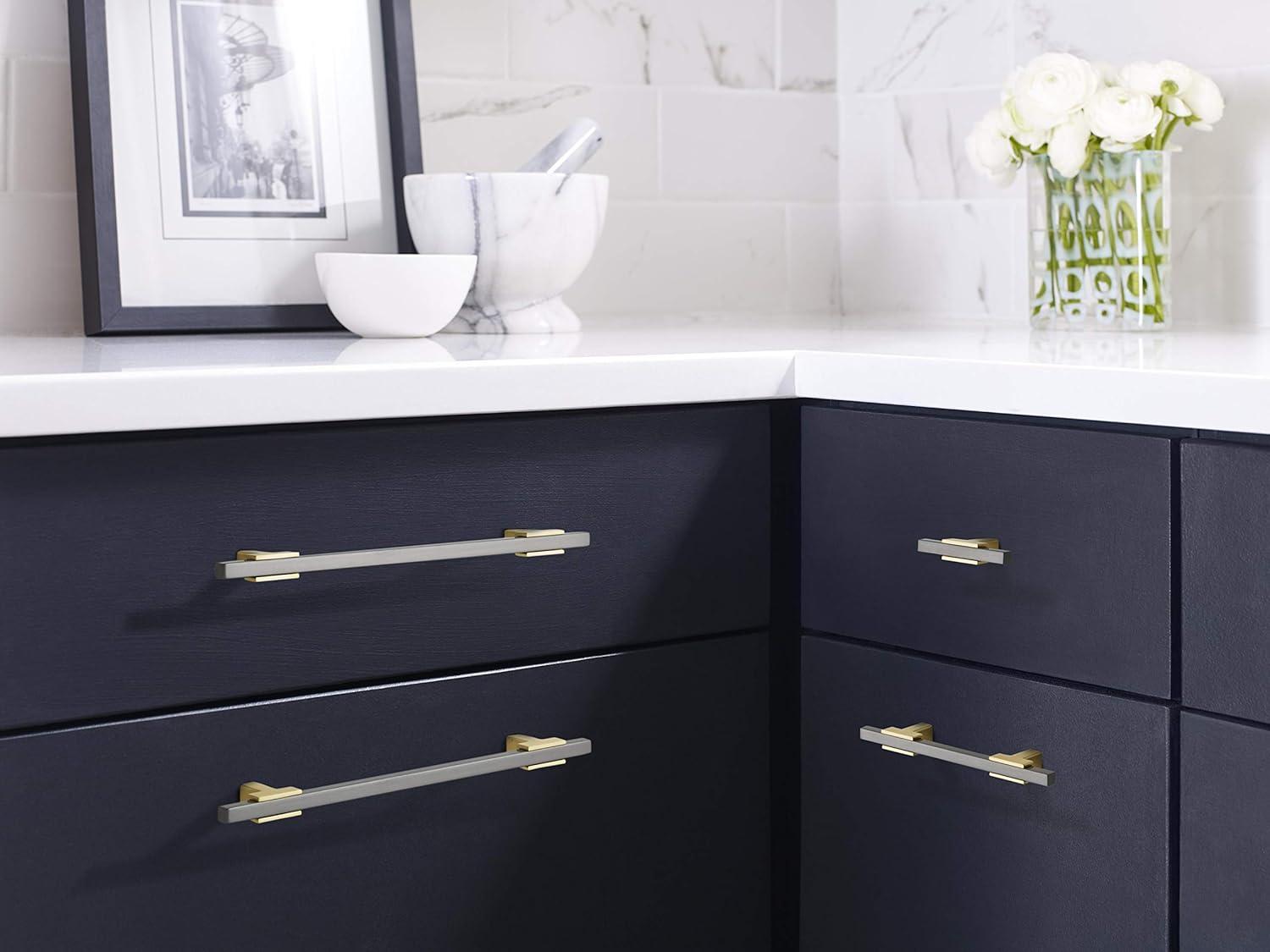 imageAmerock Cabinet Pull Polished ChromeBlack Chrome 10116 inch 256 mm Center to Center Urbanite 1 Pack Drawer Pull Drawer Handle Cabinet HardwareBrushed GoldBlack Chrome