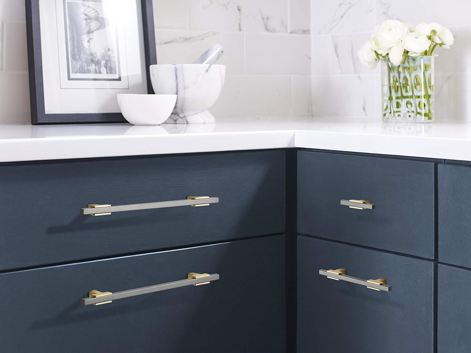 imageAmerock Cabinet Pull Polished ChromeBlack Chrome 10116 inch 256 mm Center to Center Urbanite 1 Pack Drawer Pull Drawer Handle Cabinet HardwareBrushed GoldBlack Chrome