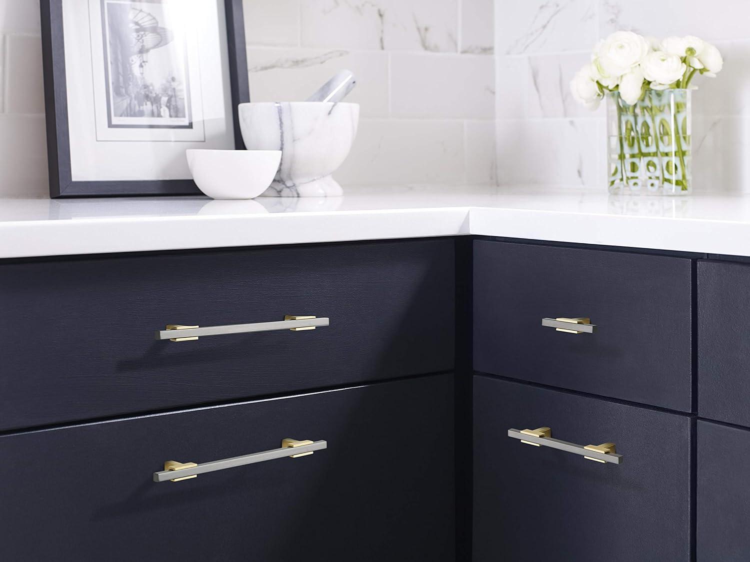imageAmerock Cabinet Pull Polished ChromeBlack Chrome 10116 inch 256 mm Center to Center Urbanite 1 Pack Drawer Pull Drawer Handle Cabinet HardwareBrushed GoldBlack Chrome