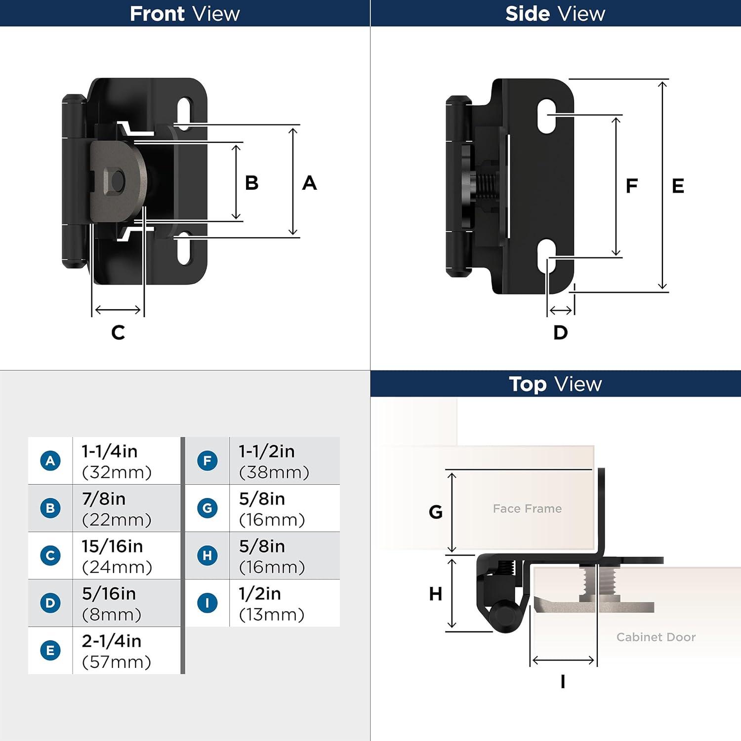 imageAmerock Double Demountable Cabinet Hinge 38 inch 10 mm Inset Hinge Satin Nickel 2 Pack SelfClosing Hinge Cabinet Door HingeMatte Black