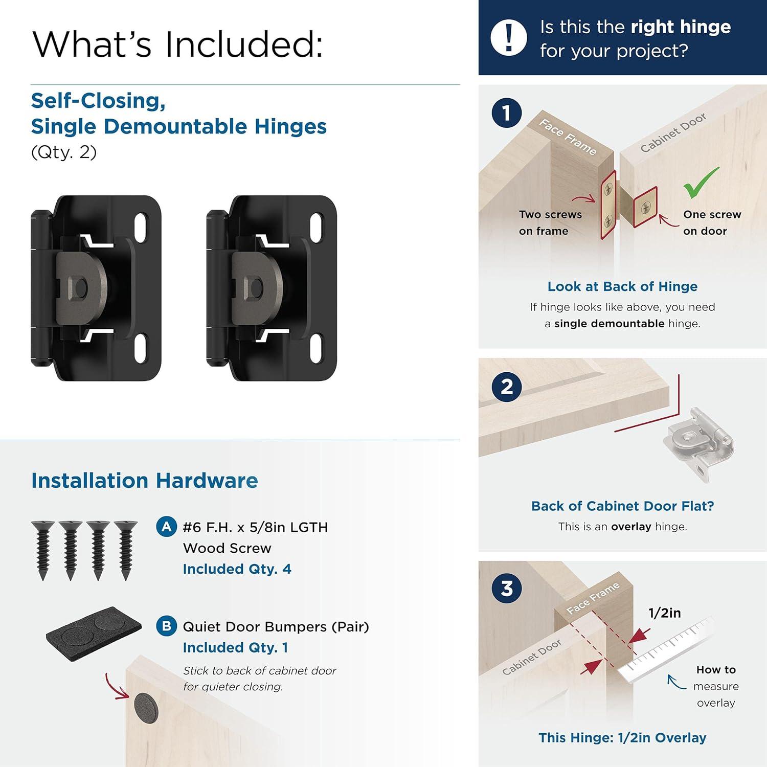 imageAmerock Double Demountable Cabinet Hinge 38 inch 10 mm Inset Hinge Satin Nickel 2 Pack SelfClosing Hinge Cabinet Door HingeMatte Black