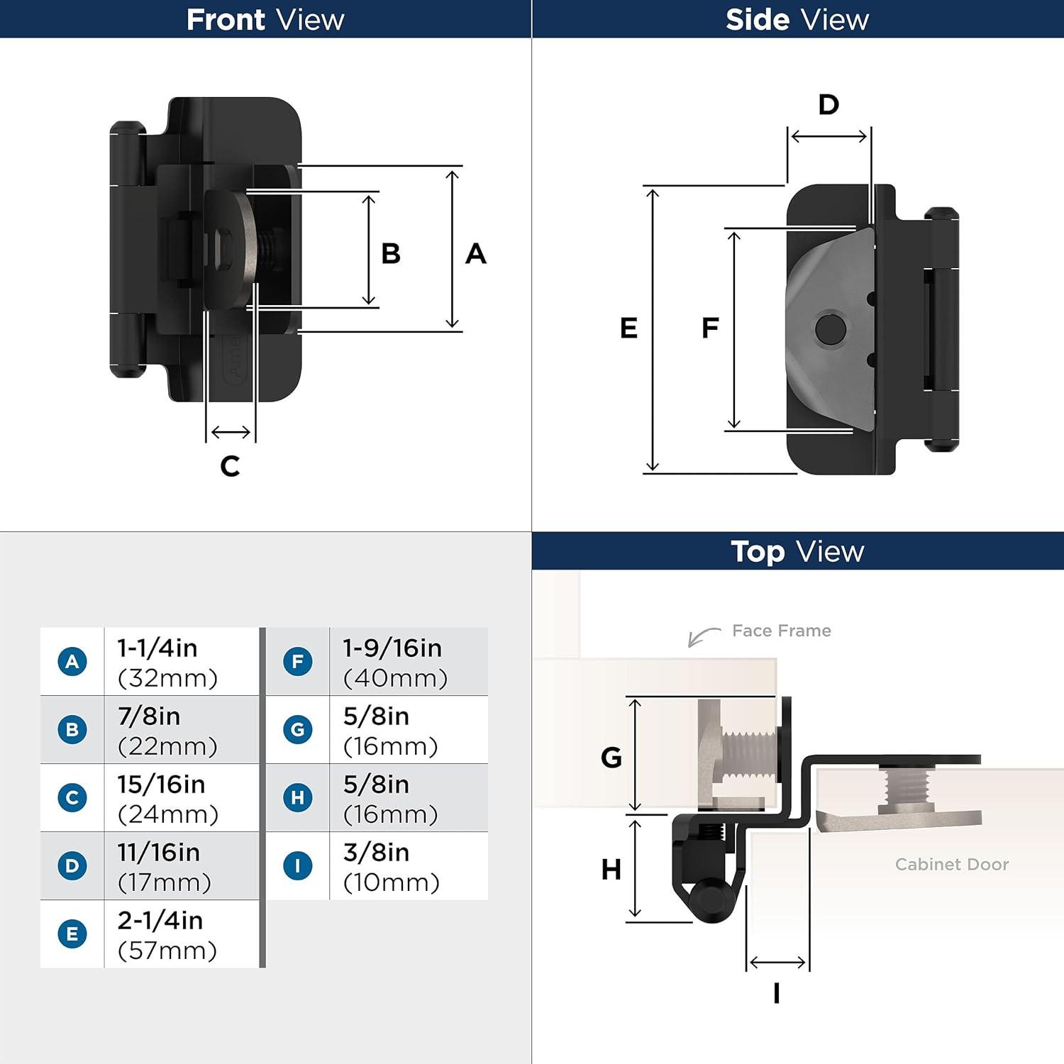 imageAmerock Double Demountable Cabinet Hinge 38 inch 10 mm Inset Hinge Satin Nickel 2 Pack SelfClosing Hinge Cabinet Door HingeMatte Black