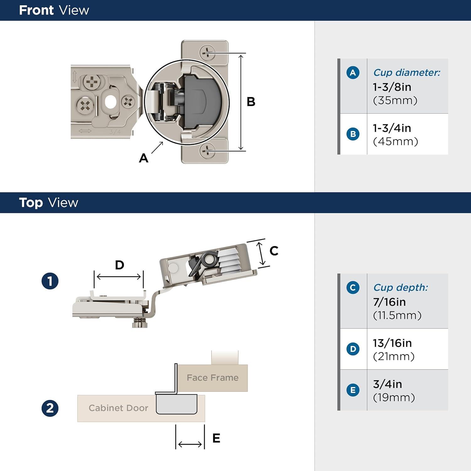 imageAmerock 2 Pack 114 inch Overlay SoftClosing Compact Concealed Hinge for Face Frame Cabinet 105degree Opening Angle with 3Way adjustability34 Inch Overlay