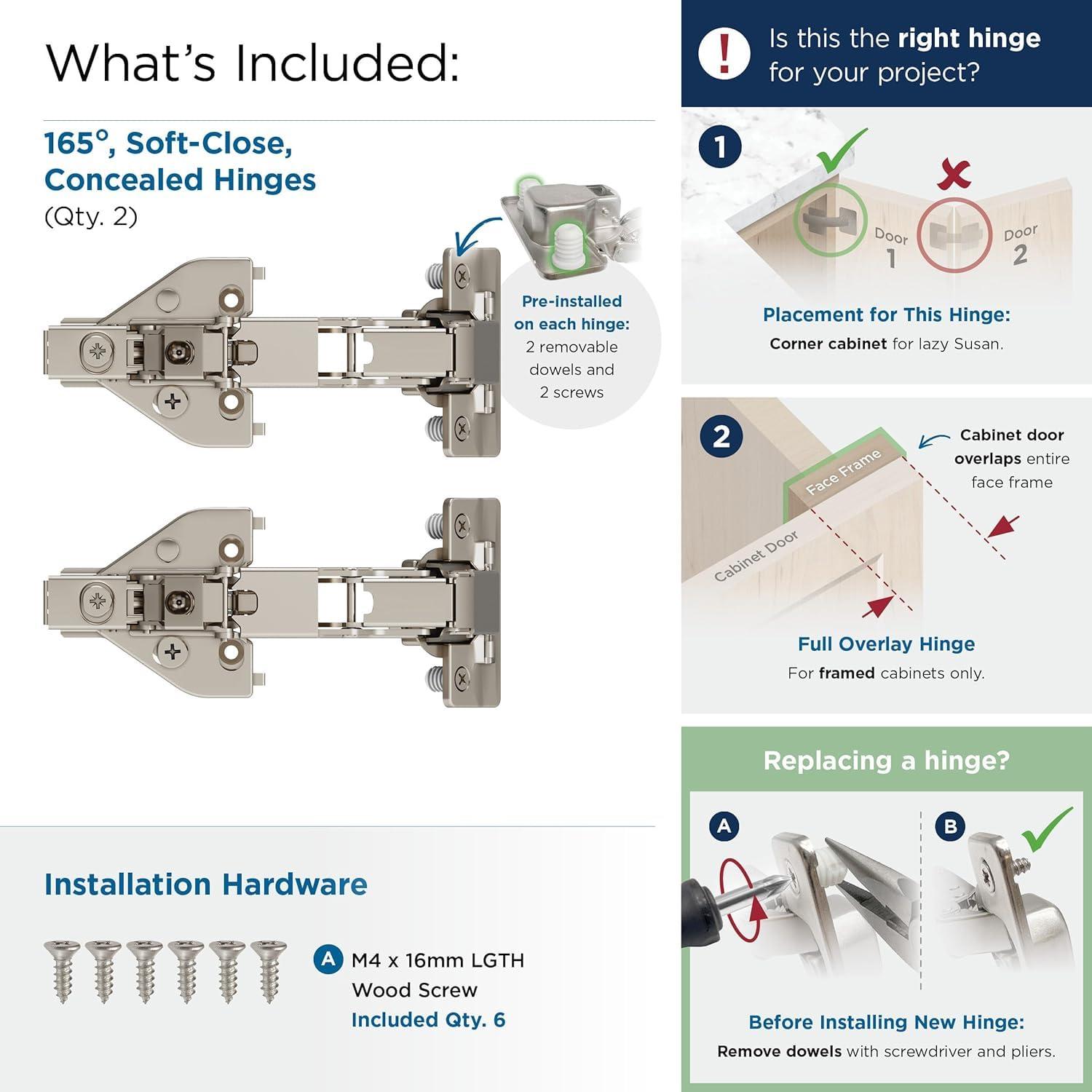 imageAmerock 2 Pack Full Overlay 165 Degree Lazy Susan BiFold Door SelfClosing Concealed Hinge for Frameless Cabinet165 Degree Face Frame