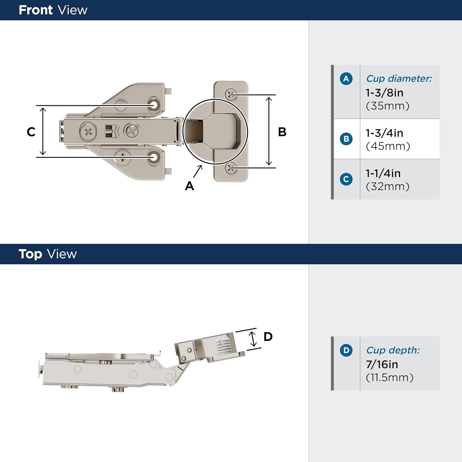 imageAmerock 2 Pack Full Overlay SelfClosing Euro Concealed Hinge for Frameless Cabinet 105degree Opening Angle with 3Way adjustability12 Inch Overlay Face Frame
