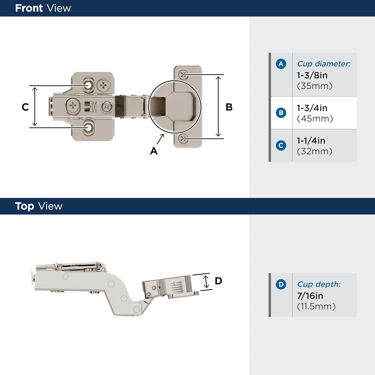 imageAmerock 2 Pack Full Overlay SelfClosing Euro Concealed Hinge for Frameless Cabinet 105degree Opening Angle with 3Way adjustabilityFull Inset Frameless