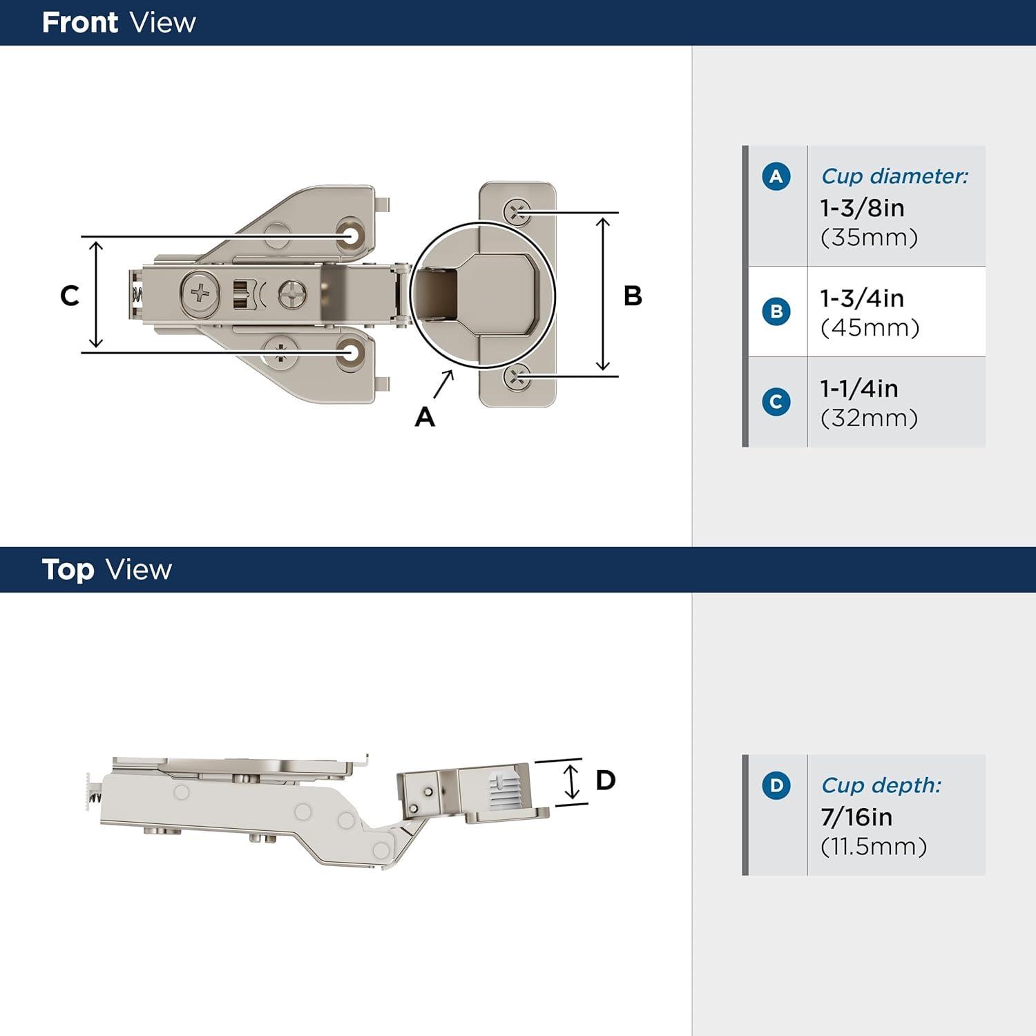 imageAmerock 2 Pack Full Overlay SelfClosing Euro Concealed Hinge for Frameless Cabinet 105degree Opening Angle with 3Way adjustabilityFull Overlay Face Frame