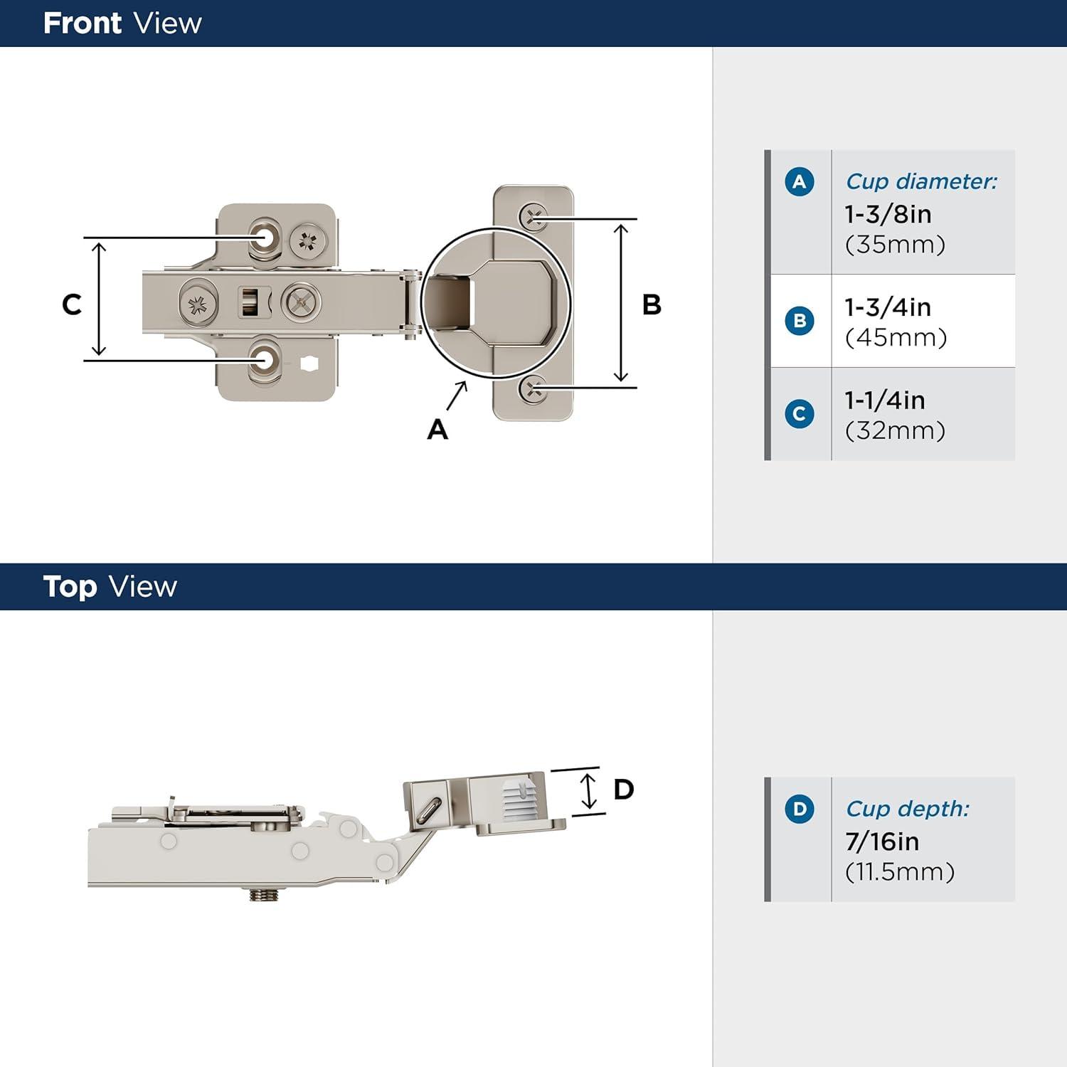 imageAmerock 2 Pack Full Overlay SelfClosing Euro Concealed Hinge for Frameless Cabinet 105degree Opening Angle with 3Way adjustabilityFull Overlay Frameless