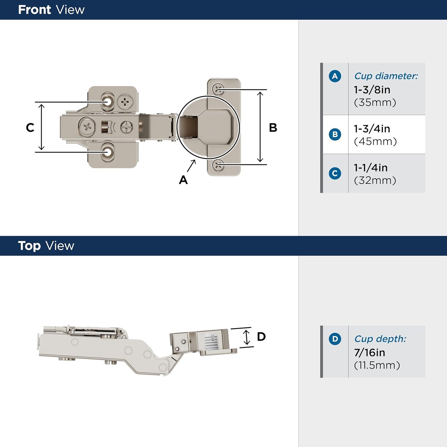 imageAmerock 2 Pack Full Overlay SelfClosing Euro Concealed Hinge for Frameless Cabinet 105degree Opening Angle with 3Way adjustabilityHalf Overlay Frameless