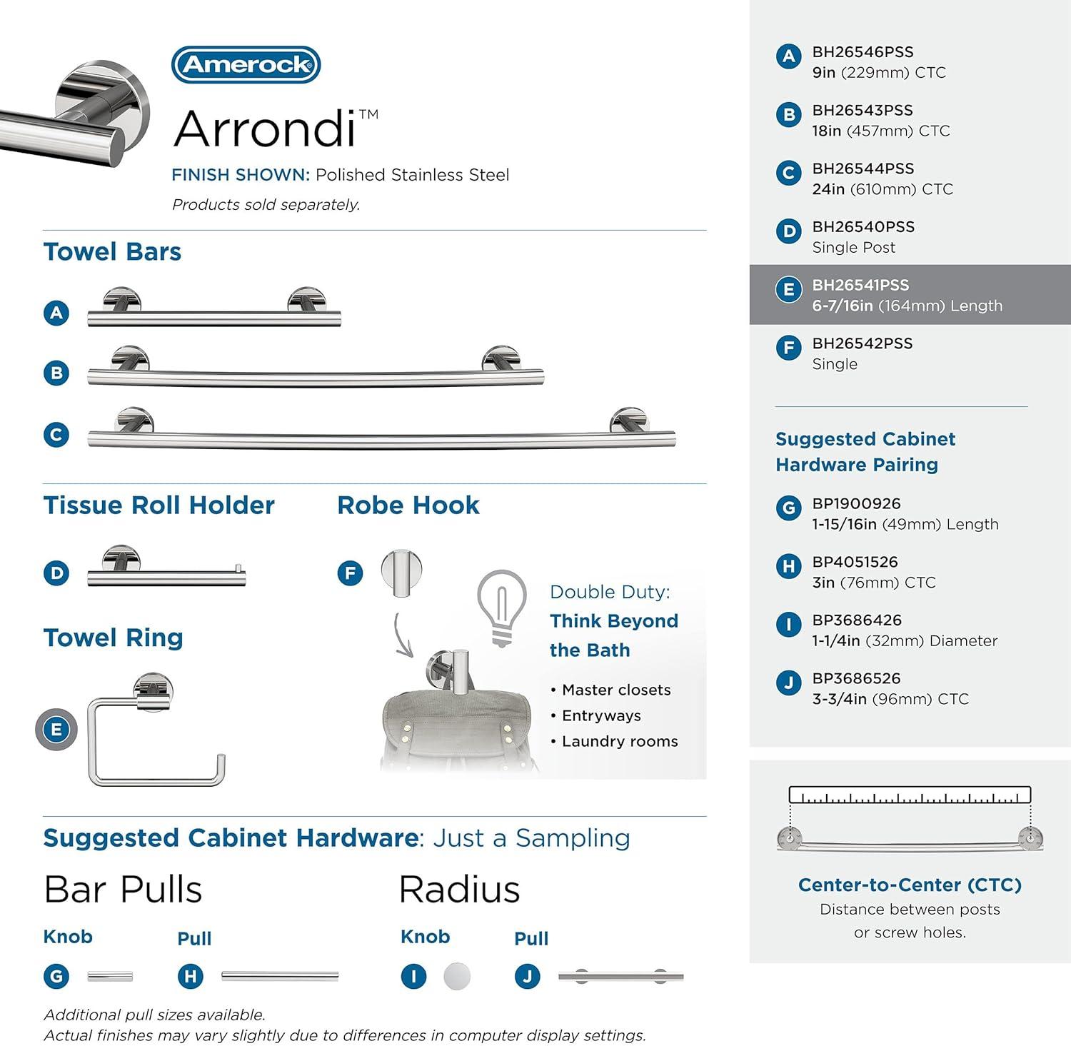 imageAmerock BH26541PSS Polished Stainless Steel Towel Bar 6716 in 164 mm Length Towel Holder Arrondi Hand Towel Holder for Bathroom Wall Small Kitchen Bath Accessories