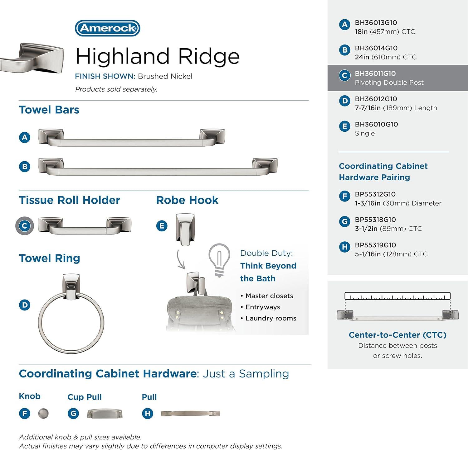 imageAmerock BH3601426 Chrome Towel Bar 24 in 610 mm Towel Rack Highland Ridge Bathroom Towel Holder Bathroom Hardware Bath AccessoriesBrushed Nickel