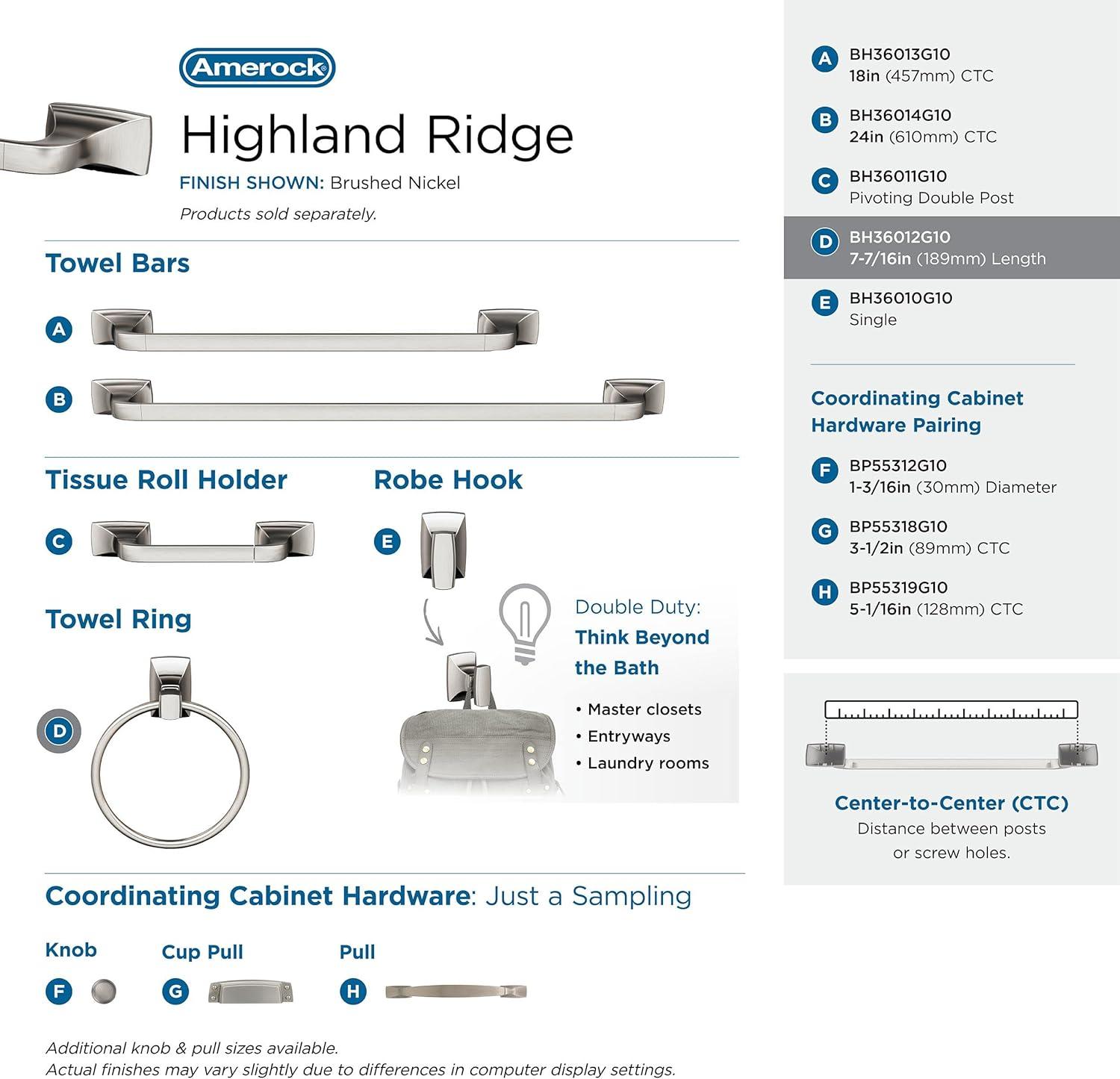 imageAmerock BH3601426 Chrome Towel Bar 24 in 610 mm Towel Rack Highland Ridge Bathroom Towel Holder Bathroom Hardware Bath AccessoriesBrushed Nickel