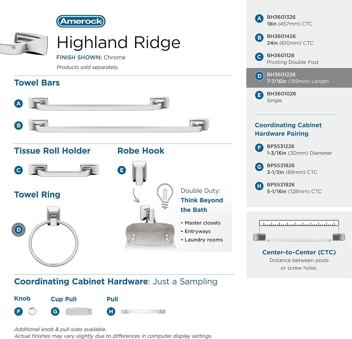 imageAmerock BH3601426 Chrome Towel Bar 24 in 610 mm Towel Rack Highland Ridge Bathroom Towel Holder Bathroom Hardware Bath AccessoriesChrome