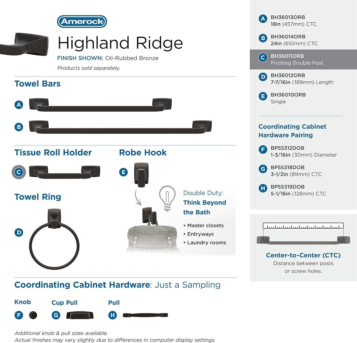 imageAmerock BH3601426 Chrome Towel Bar 24 in 610 mm Towel Rack Highland Ridge Bathroom Towel Holder Bathroom Hardware Bath AccessoriesOil Rubbed Bronze