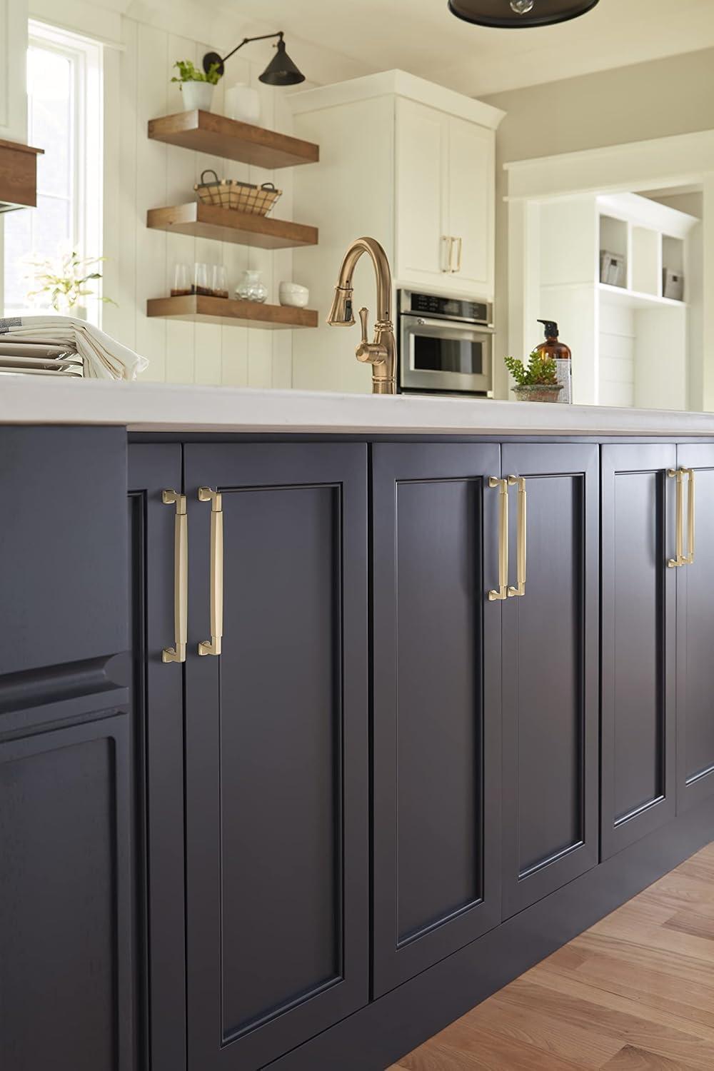 imageAmerock BP36890FB Stature Cabinet Pull 81316 in 224 mm CentertoCenter Matte BlackGolden Champagne
