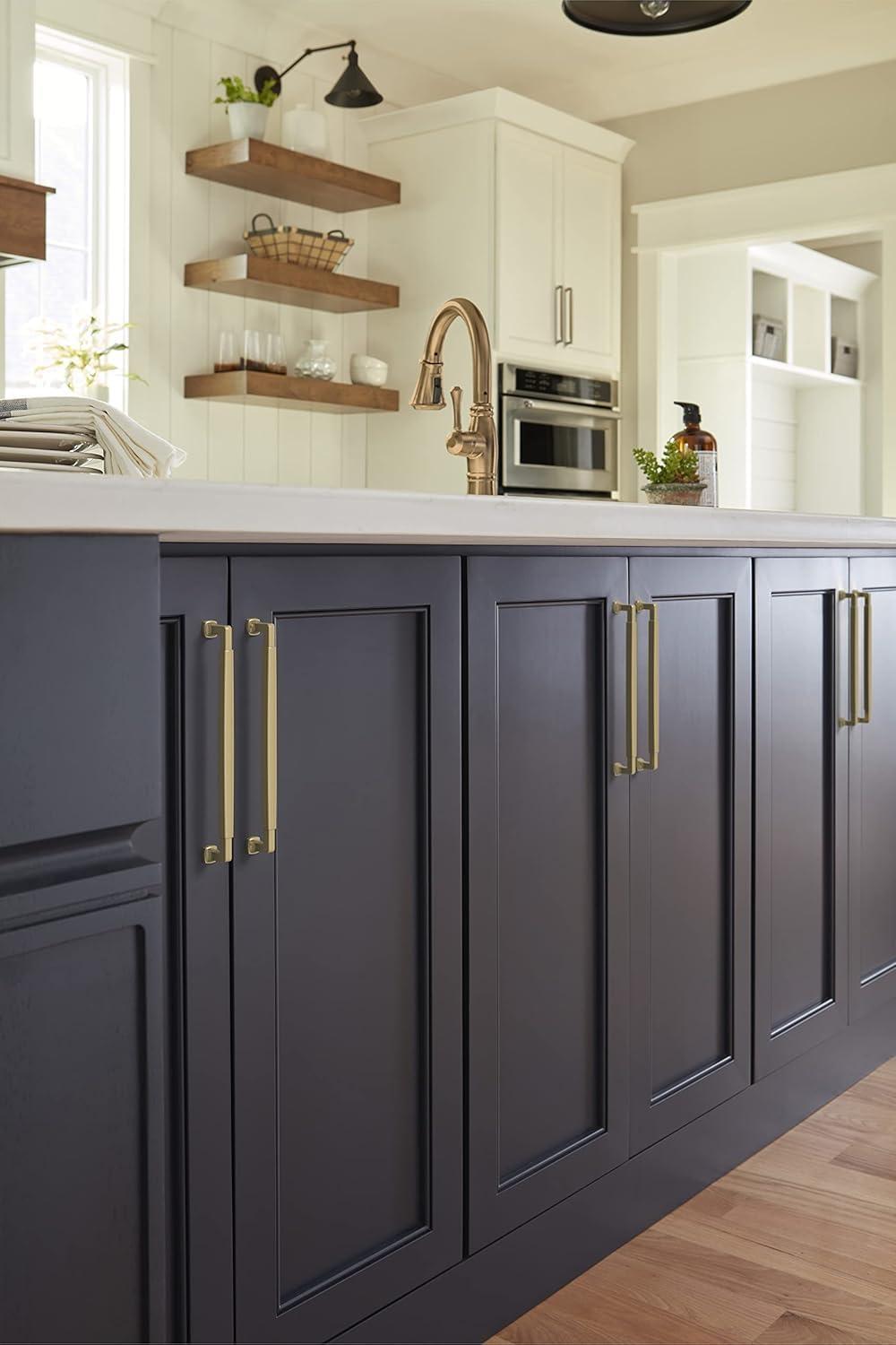 imageAmerock BP36890FB Stature Cabinet Pull 81316 in 224 mm CentertoCenter Matte BlackGolden Champagne