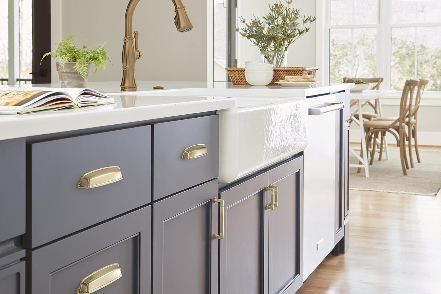 imageAmerock BP36890FB Stature Cabinet Pull 81316 in 224 mm CentertoCenter Matte BlackGolden Champagne