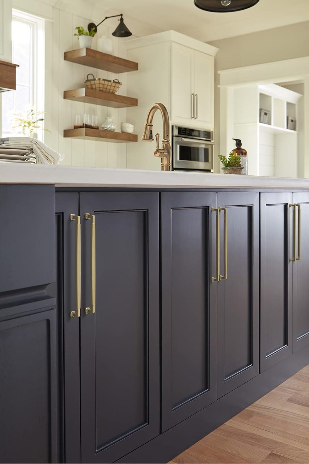 imageAmerock BP36890FB Stature Cabinet Pull 81316 in 224 mm CentertoCenter Matte BlackGolden Champagne